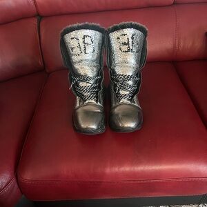 Balenciaga Metallic Silver and Black Leather Boots